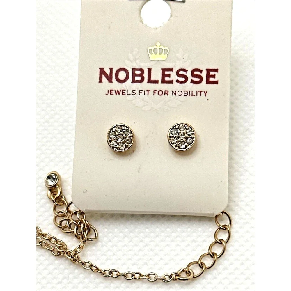 New Noblesse Mother of Pearl Necklace Earrings Set Rhinestone Gold Tone NWT